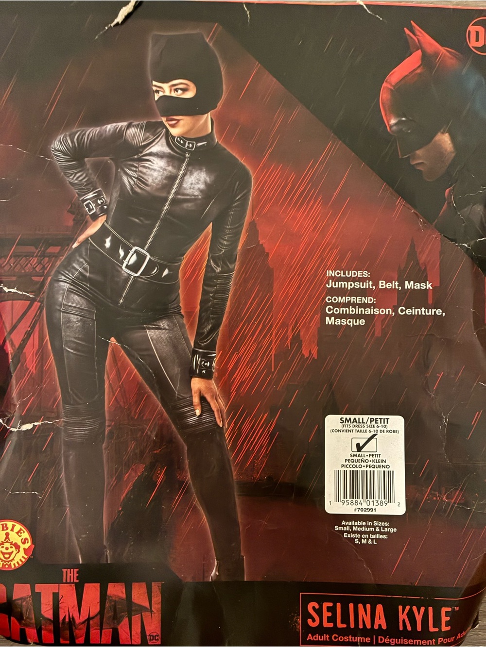 Selina Kyle Women's Black Faux Leather Jumpsuit with Mask & Belt small